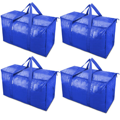 TICONN 4 Pack Extra Large Moving Bags Heavy Duty with Zippers & Carrying Handles, Durable Storage Bags Moving Boxes for Closet Organizers and Storage (4 Pack, Blue)