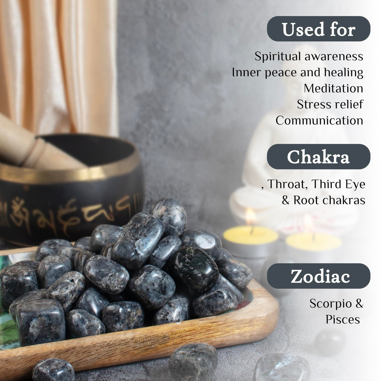 ZAICUS 1lb Larvikite Tumbled Stones | Polished Crystals Healing | Natural Stones | Feng Shui | Chakra Balancing | Good Luck | Reiki Gift | Home Decor | Size 20-25 mm