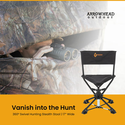 ARROWHEAD OUTDOOR 2-Pack 360° Degree Swivel Hunting Chair Stool Seat, Perfect for Blinds, No Sink Feet, Carrying Case, Fishing, 600D Canvas