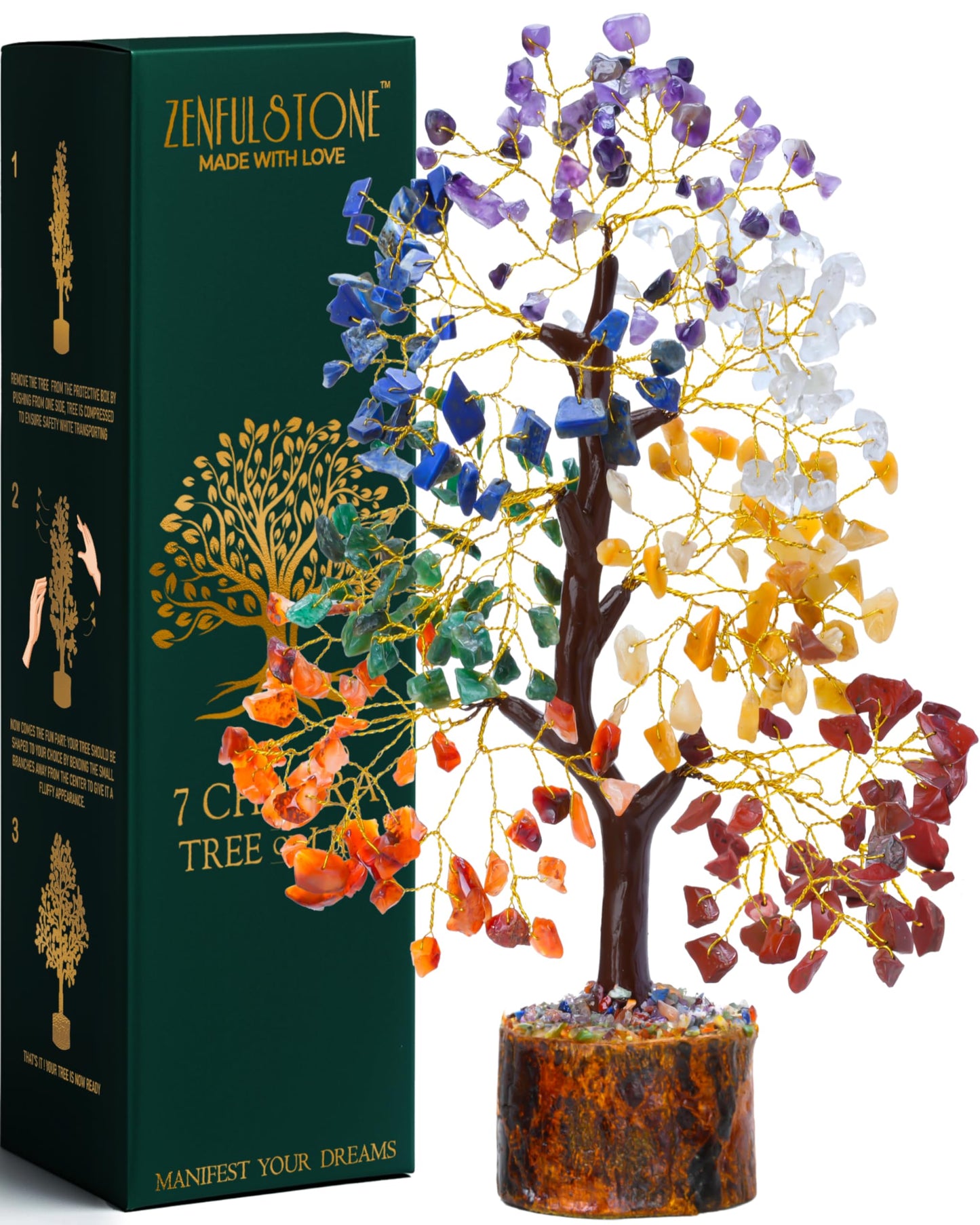 7 Chakra Tree of Life Crystal Tree for Home, Office, and Desk Decor | Handmade Bonsai Trees for Positive Energy, Healing & Money | Good Luck Gift for Thanksgiving & Christmas for Women, Mom & Dad