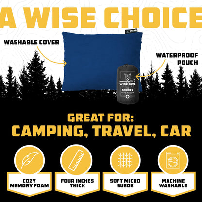 Wise Owl Outfitters Camping Pillow – Memory Foam Travel Pillow for Airplane Sleeping, Hiking, Backpacking & Outdoor Use - Small & Portable for Adults, Car, Camp & Tent
