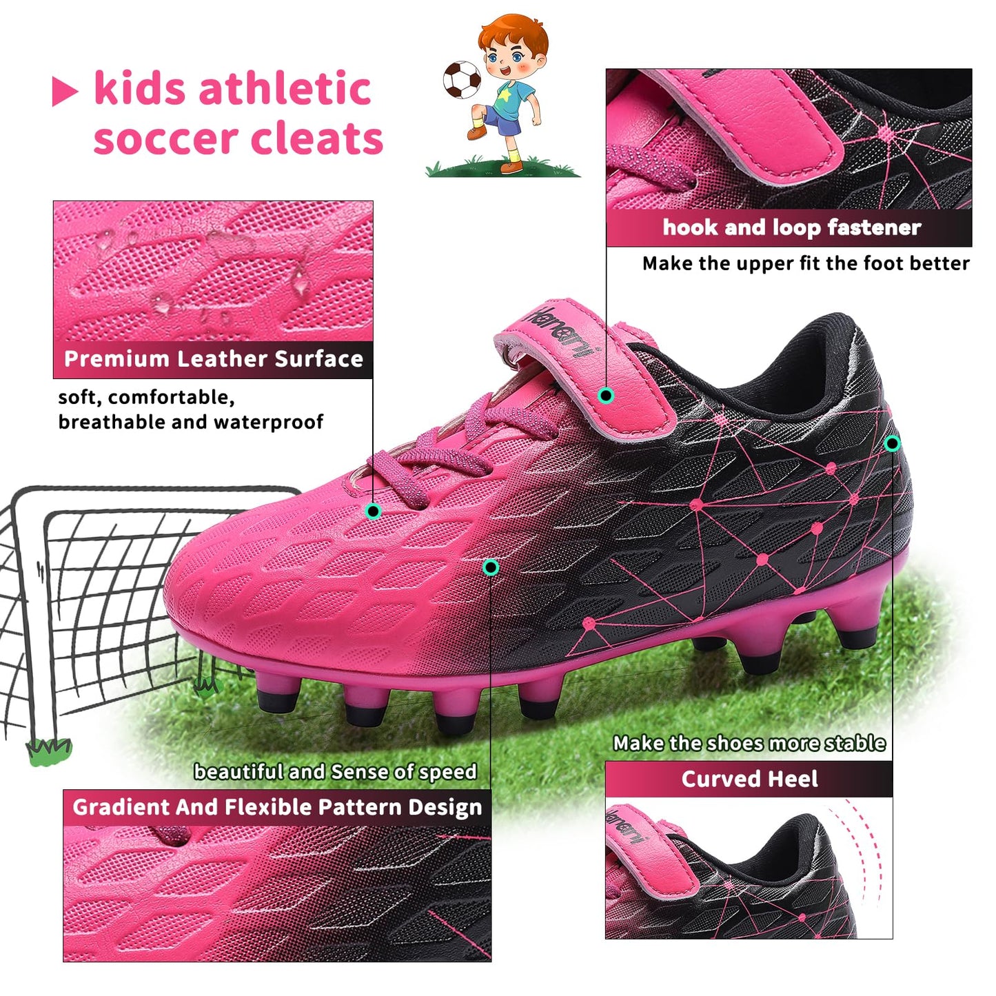Boys Football Boots Shoes Kids Girls FG/AG Soccer Athletics Training Sport Running Shoes Profession Competition Teenager Indoor Outdoor Cleats Sneakers for Unisex Pink EU32 Convert 13UK Child