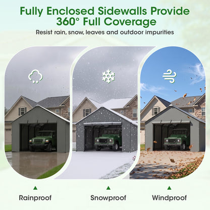 ELUZENE 2 Packs Metal Carport Sidewalls & 2 Pack Zipper Doors for 20'x20' Metal Carport, Waterproof UV Protected, Easy Assembly with Ball Bungees, Grey (Frame & Top Cover Not Included)
