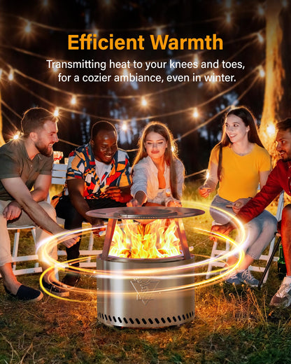 YEFU Fire Pit with Removable Ash-Pan: Smokeless Firepit 304 Stainless Steel Material - Outdoor Fire Pit Silver 19 inch - Smokeless Firepit for Outside Outdoor Patio Camping Backyard