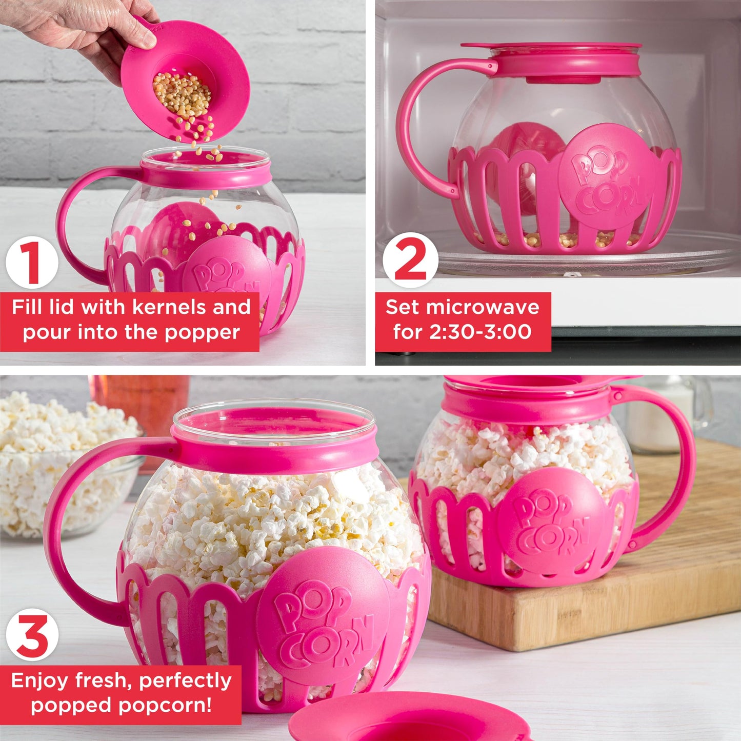 Ecolution Patented Micro-Pop Microwave Popcorn Popper with Temperature Safe Glass, 3-in-1 Lid Measures Kernels and Melts Butter, Made Without BPA, Dishwasher Safe, 3-Quart, Aqua