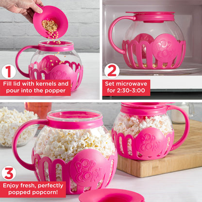 Ecolution Patented Micro-Pop Microwave Popcorn Popper with Temperature Safe Glass, 3-in-1 Lid Measures Kernels and Melts Butter, Made Without BPA, Dishwasher Safe, 3-Quart, Aqua