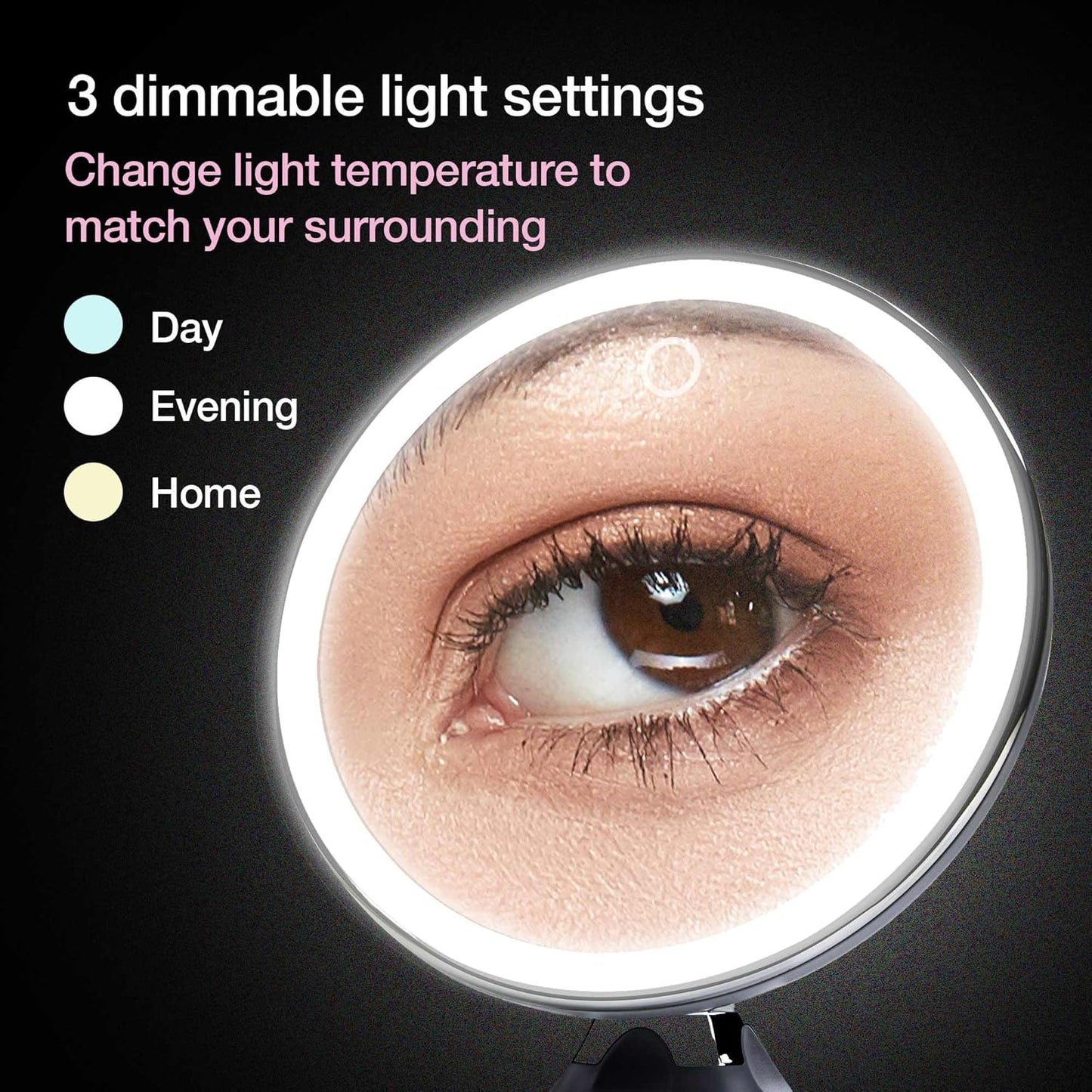 Fancii Rechargeable 10X Magnifying Makeup Mirror with 3 Light Settings - Large 8 inch Lighted Travel Vanity Mirror, Locking Suction Cup, 40pcs Dimmable LEDs, 12 Hours Battery Life - Luna 2