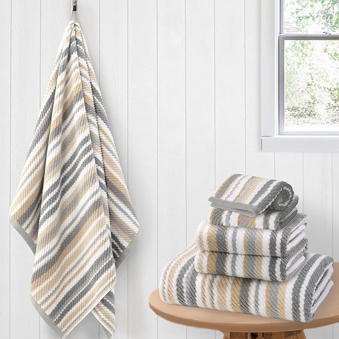 Cotton Towels Set of 6, 2 Absorbent Hand 16"x27", 2 Lightweight Washcloth