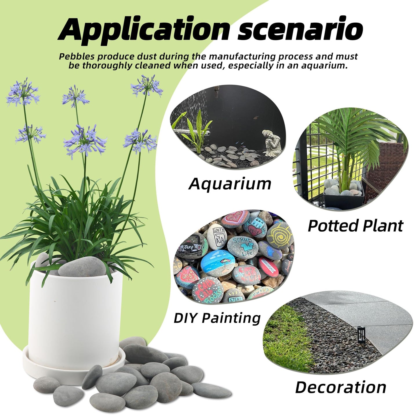 2.4LB River Rocks,Mexican Beach Pebbles for Plants,Potting,Garden Landscape Stone Paving Stone Grey 1Inch - 2Inch