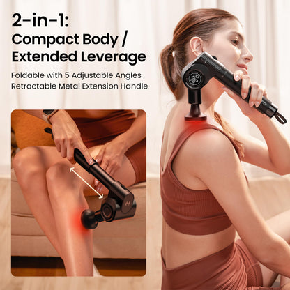 NAPRE Foldable Massage Gun Deep Tissue with 5 Adjustable Angles,Portable Handheld Percussion Back Massager for Muscle/Neck/Body Pain Relief with Long Extension Metal Handle,32-Speeds,with Carry Case
