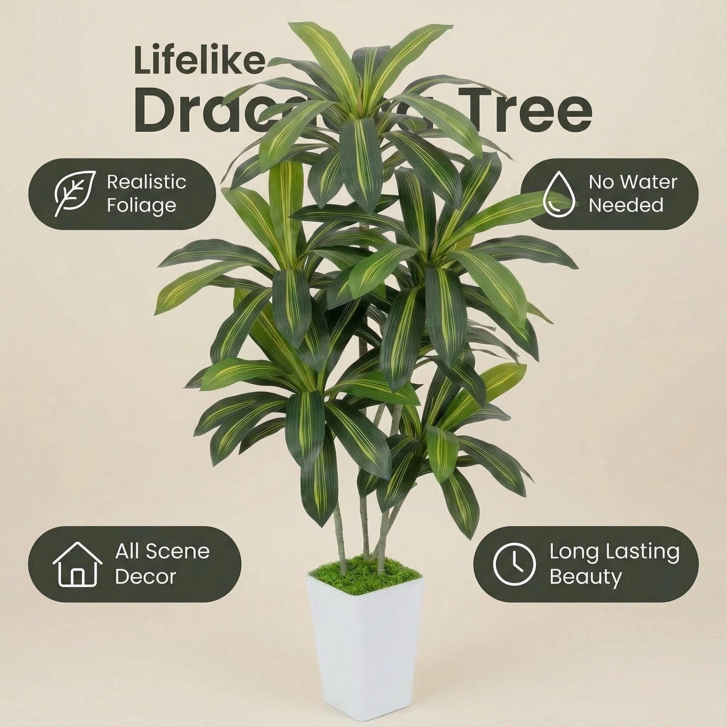 Artificial Dracaena Tree 6FT, Fake Tree with White Tall Planter - Faux Yucca Tall Fake Floor Plant in Pot - Artificial Plant for Home Office Living Room Decor Indoor