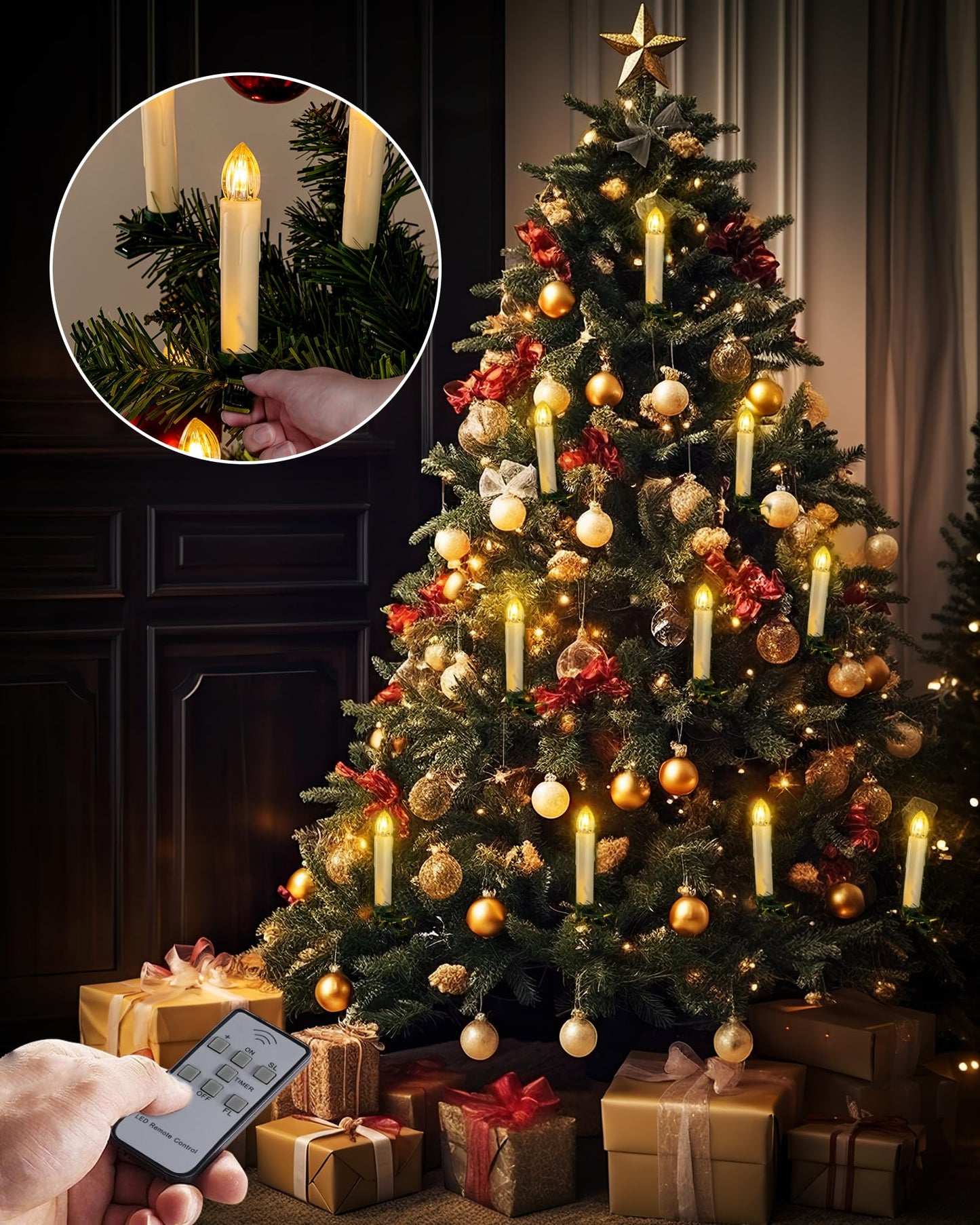 Homemory 10 PCS LED Window Candles with Remote Timer, Battery Operated Flameless Taper Christmas Candles Light with Clips/Suction Cups, Flickering Warm White Light, Dia 0.7''x H 4''