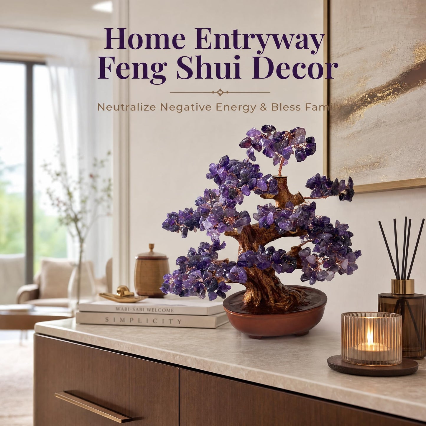 Fatonio Amethyst Bonsai Tree Feng Shui Crystal Decor for Home Office