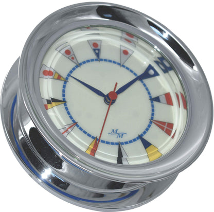 MASTER-MARINER American Voyager Collection, Nautical Windlass Gift Set, 5.85” Diameter Clock and Comfort Meter Instruments, Chrome Finish, Ivory Signal Flag dial