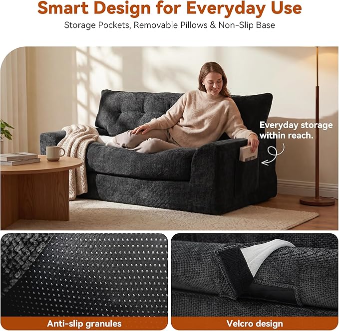 MONVANE 55.5" Convertible Loveseat Sofa, 2-in-1 Boneless Sleeper Sofa Bed Futon