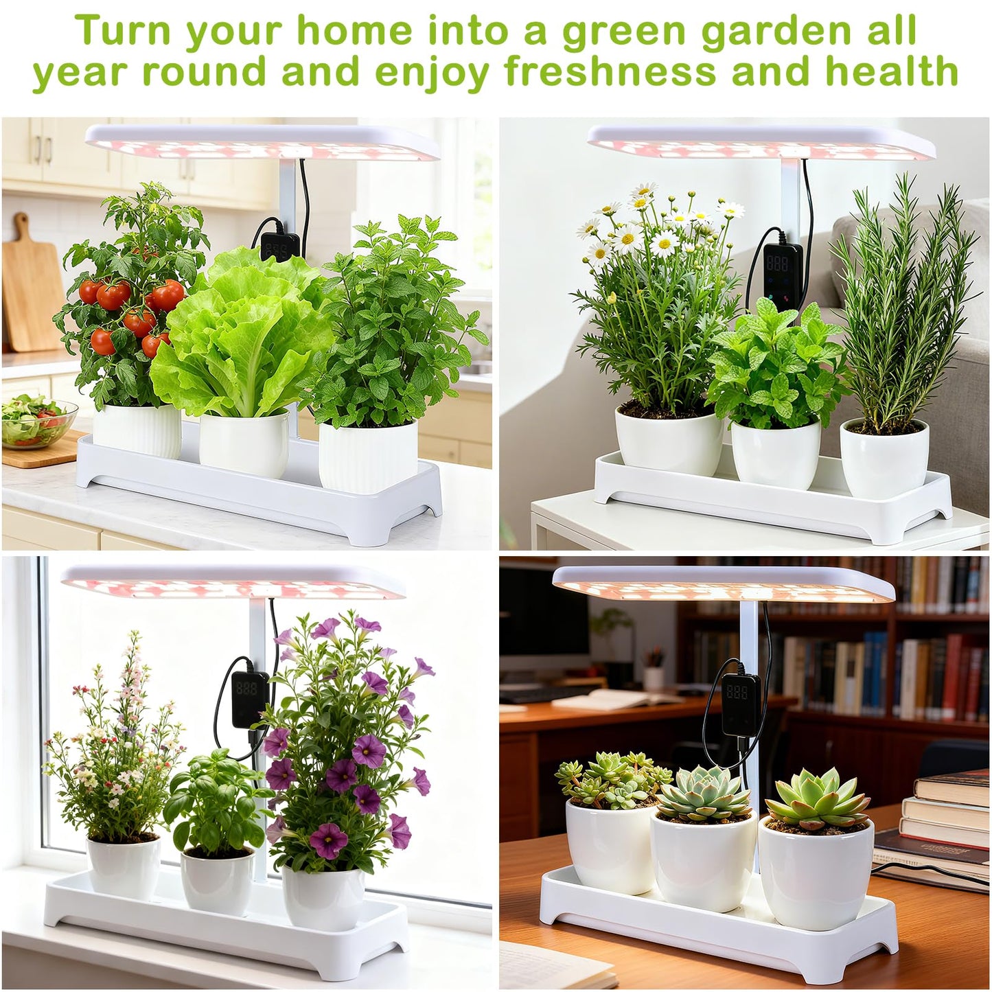Indoor Garden Led Grow Light, Herb Kitchen Garden Grow Kit, Full Spectrum LED Plant Light for Plants, Height Adjustable Growing Lamp with Intelligent Controller (Not Pots) (White, 16.5*6.5*4 inch)