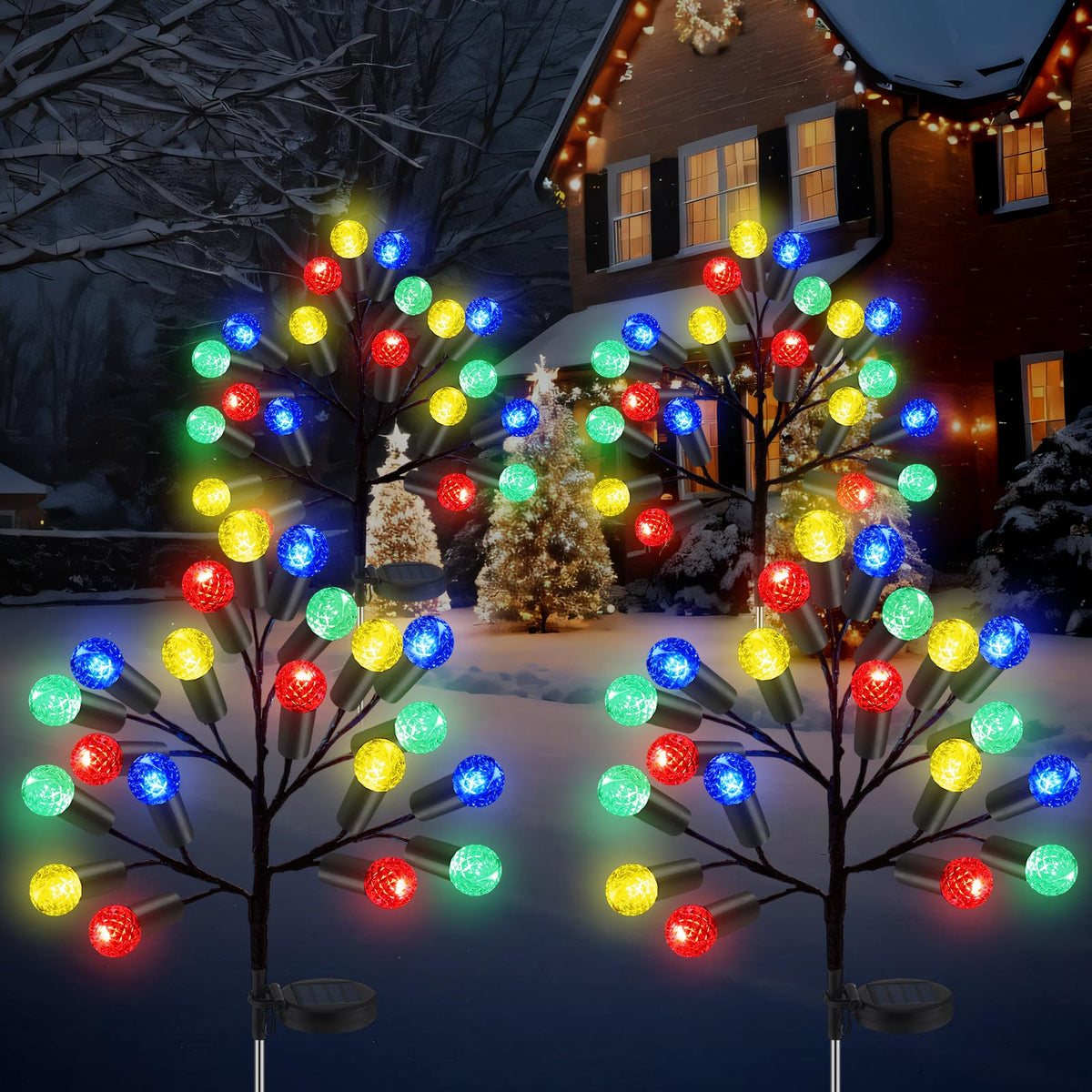 Glooglitter 2 Pcs 40 LED Christmas Solar Pathway Lights Outdoor Decoration 28" Christmas Yard Stake Light Waterproof Solar Xmas Decoration 8 Modes Pineapple Ball Tree for Walkway Path Garden Patio