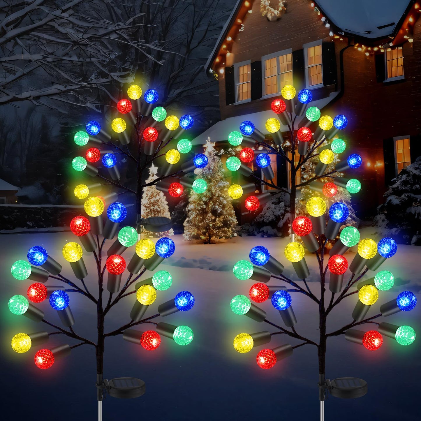 Glooglitter 2 Pcs 40 LED Christmas Solar Pathway Lights Outdoor Decoration 28" Christmas Yard Stake Light Waterproof Solar Xmas Decoration 8 Modes Pineapple Ball Tree for Walkway Path Garden Patio
