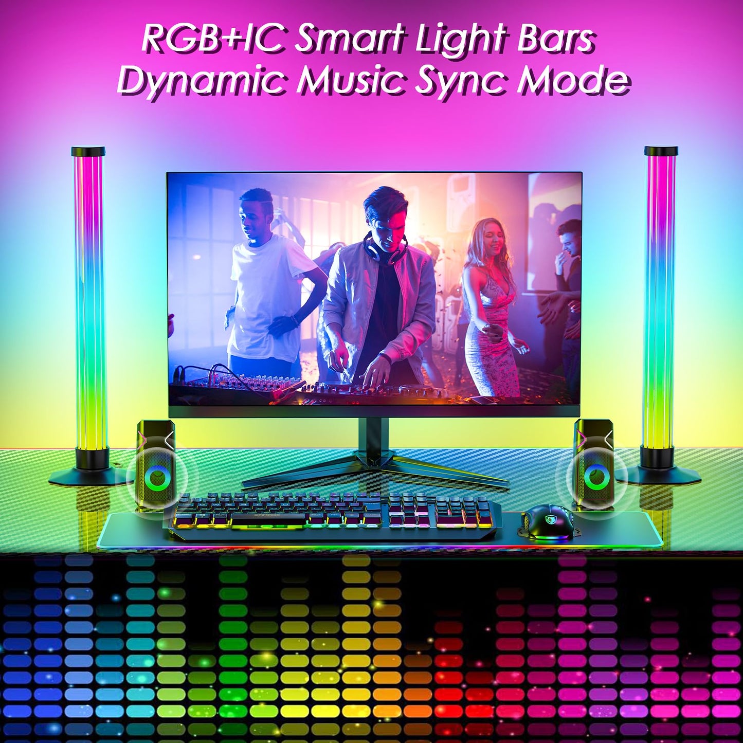 360° Smart Light Bar, RGB Light Bars, Crystal Ambient Mood Light with 16 Million Colors, 213 Preset & 8 Scene Modes, Music Sound Sync, 3 Modes Control, RGB & IC Backlight for TV/Monitor/Gaming/Room