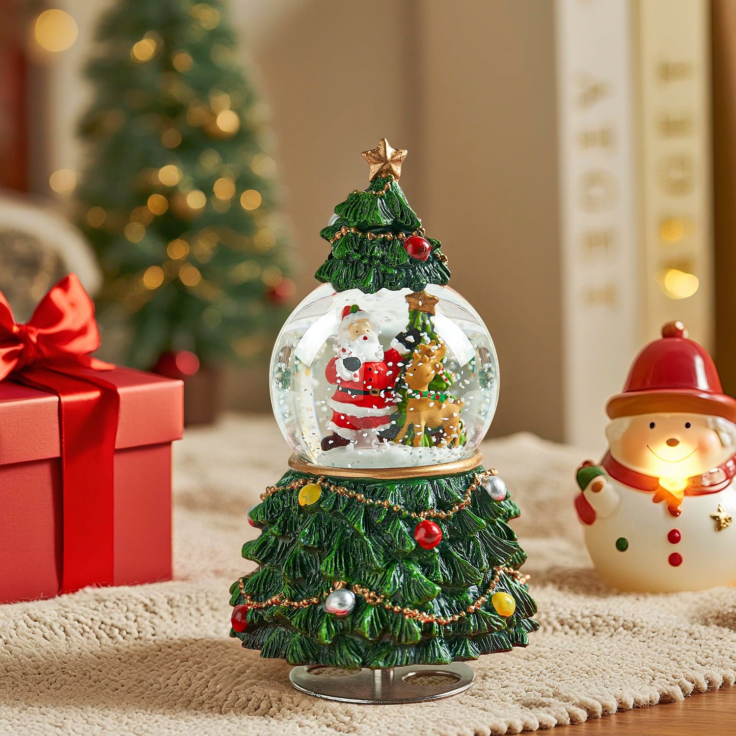 LOVE FOR YOU Gift Wrapped Christmas Tree Snow Globe Music Box Santa Claus Reindeer Festival Xmas Indoor Home Decoration Ornament Holiday Party Gifts