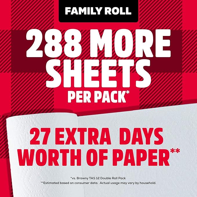 Brawny Tear-A-Square 3-Ply Paper Towels, 12 XL Family Rolls = 30 Regular Rolls