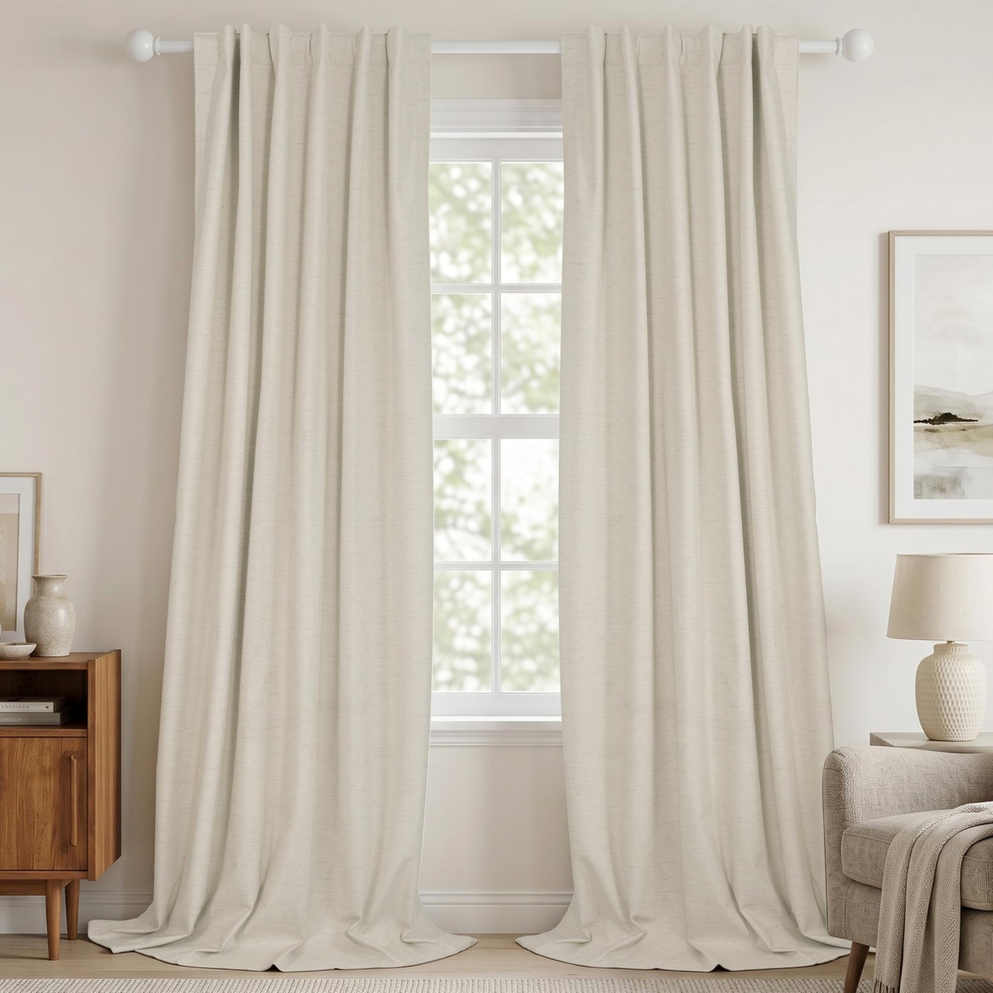 HESTIA 100% Blackout Natural Linen Curtains for Bedroom 78 Inches Long 2 Panels Set Noise Reducing Room Darkening Window Curtain for Living Room Back Tab Farmhouse Drapes (52 x 78 Inch)