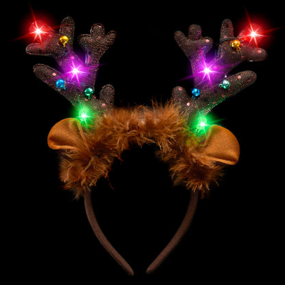 JOYIN Christmas 4PCS Reindeer Headband, Light-Up LED Antlers Reindeer Hat Holiday Headbands for Christmas Party Supplies and Holiday Parties Favors (ONE SIZE FITS ALL)