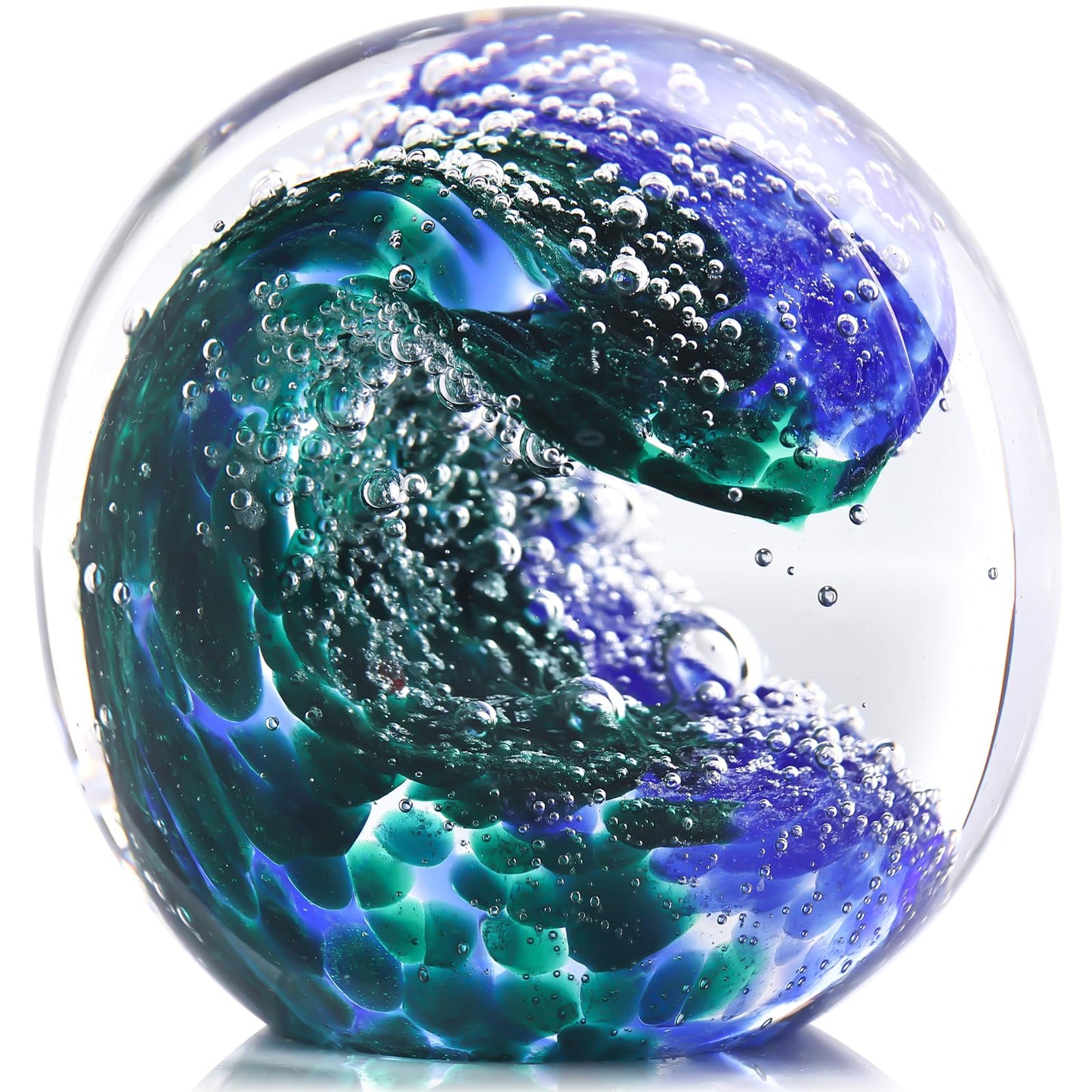 LCCCK Hand Blown Glass Ocean Waves Glass Ball Beach Office Decor, Blue Glass Paperweight Ideal Beach Decorations for Home, Suitability Seaside Villa Aquarium Ocean Lover's Gift