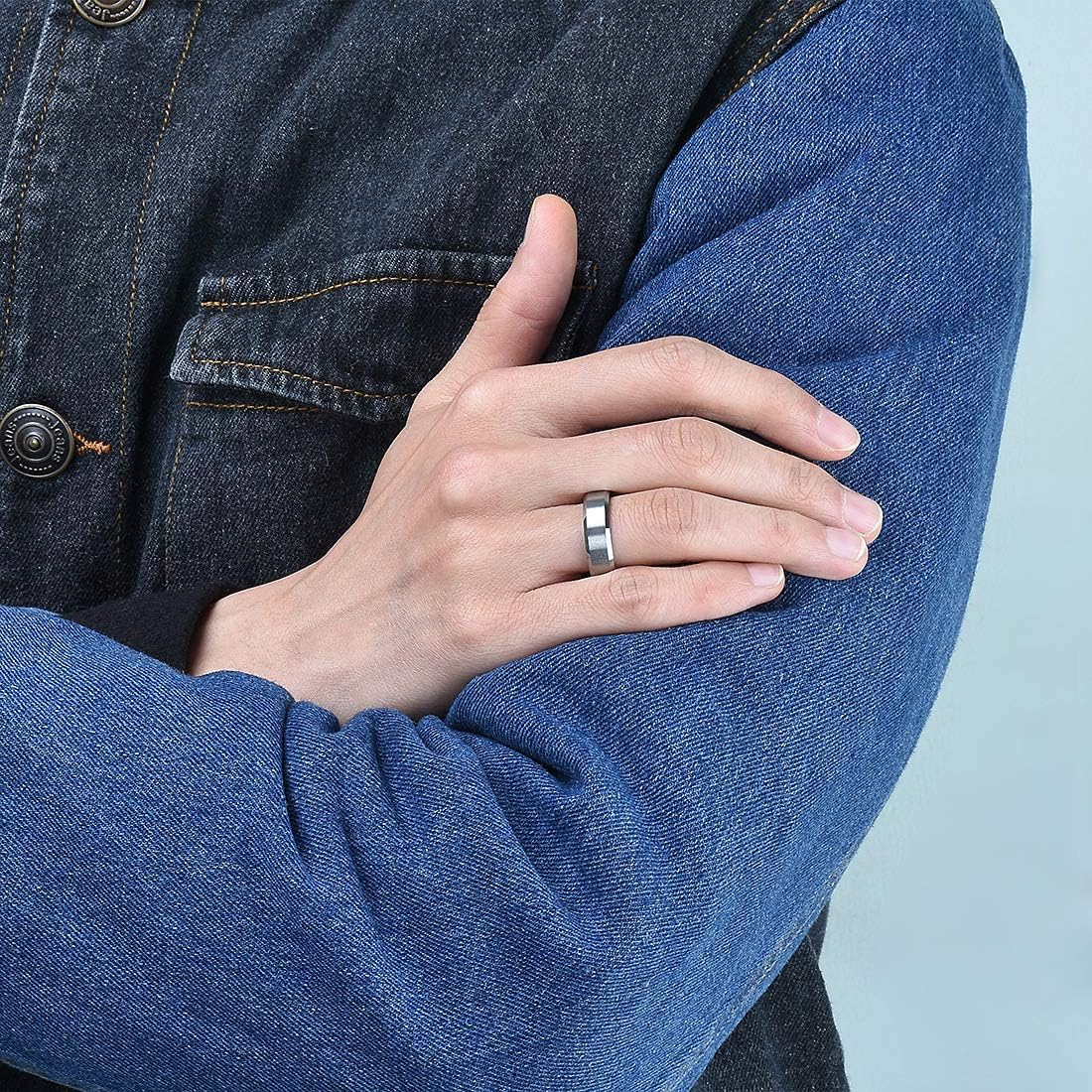 King Will 6mm Men's Silver Wedding Ring - Brushed Matte Surface, Beveled Polished Edge, Comfort Fit Size15