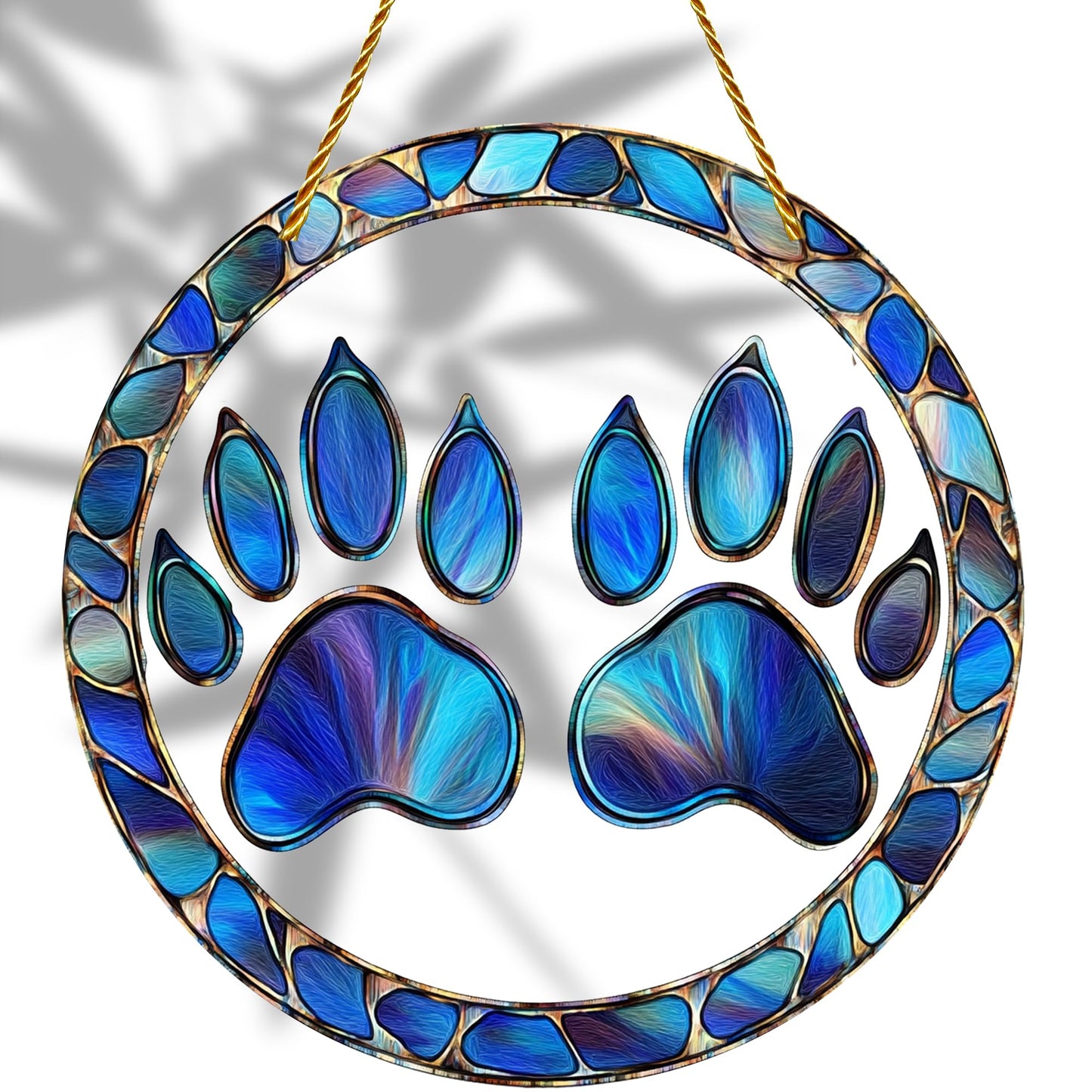 8x8 inch Charming Dog Paw Print Acrylic Stained Glass Window Hanging Sun Catcher Decor Stained Panel Hangings Wall Art Decor, for Friends and Family (Paw Print)
