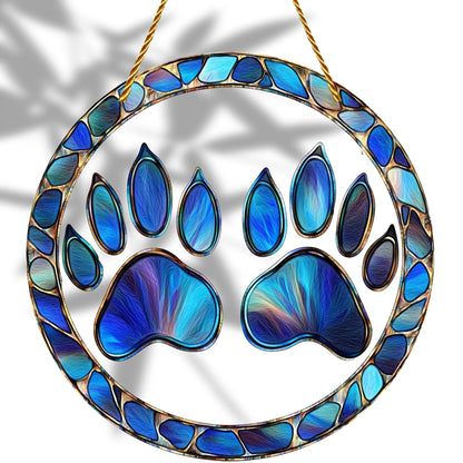 8x8 inch Charming Dog Paw Print Acrylic Stained Glass Window Hanging Sun Catcher Decor Stained Panel Hangings Wall Art Decor, for Friends and Family (Paw Print)
