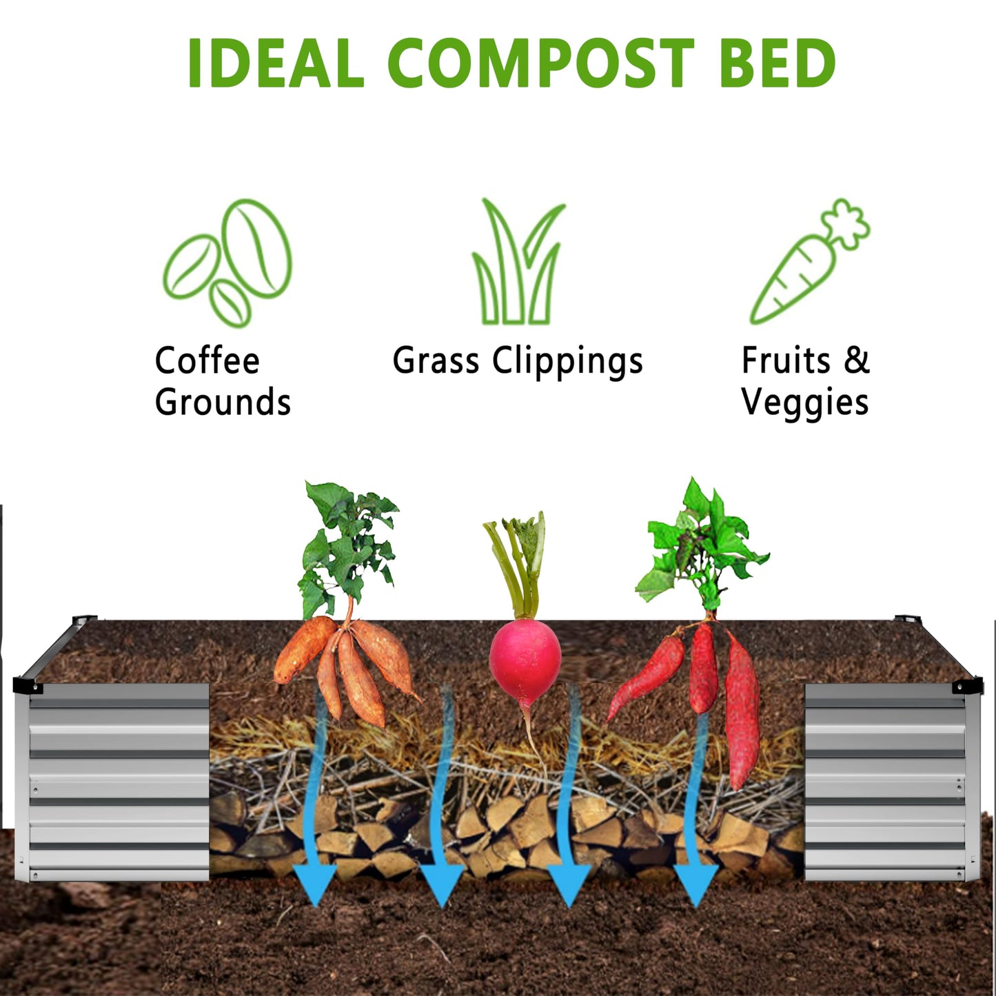 DIIYIV 2PCS 12x4x1FT Galvanized Raised Garden Bed Kit,Vegetable Boxes-Rectangle Metal Flower Box,Large Planter Raised Beds Outdoor Garden for Planting,Fruit,Herb-Silver