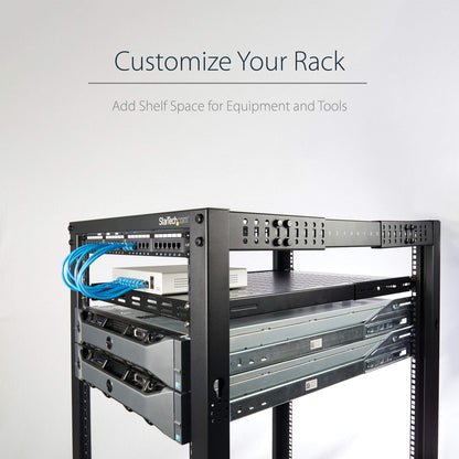 StarTech.com 1U Adjustable Vented Server Rack Mount Shelf - 175lbs - 19.5 to 38in Adjustable Mounting Depth Universal Tray for 19" AV/ Network Equipment Rack - 27.5in Deep , TAA (ADJSHELF)