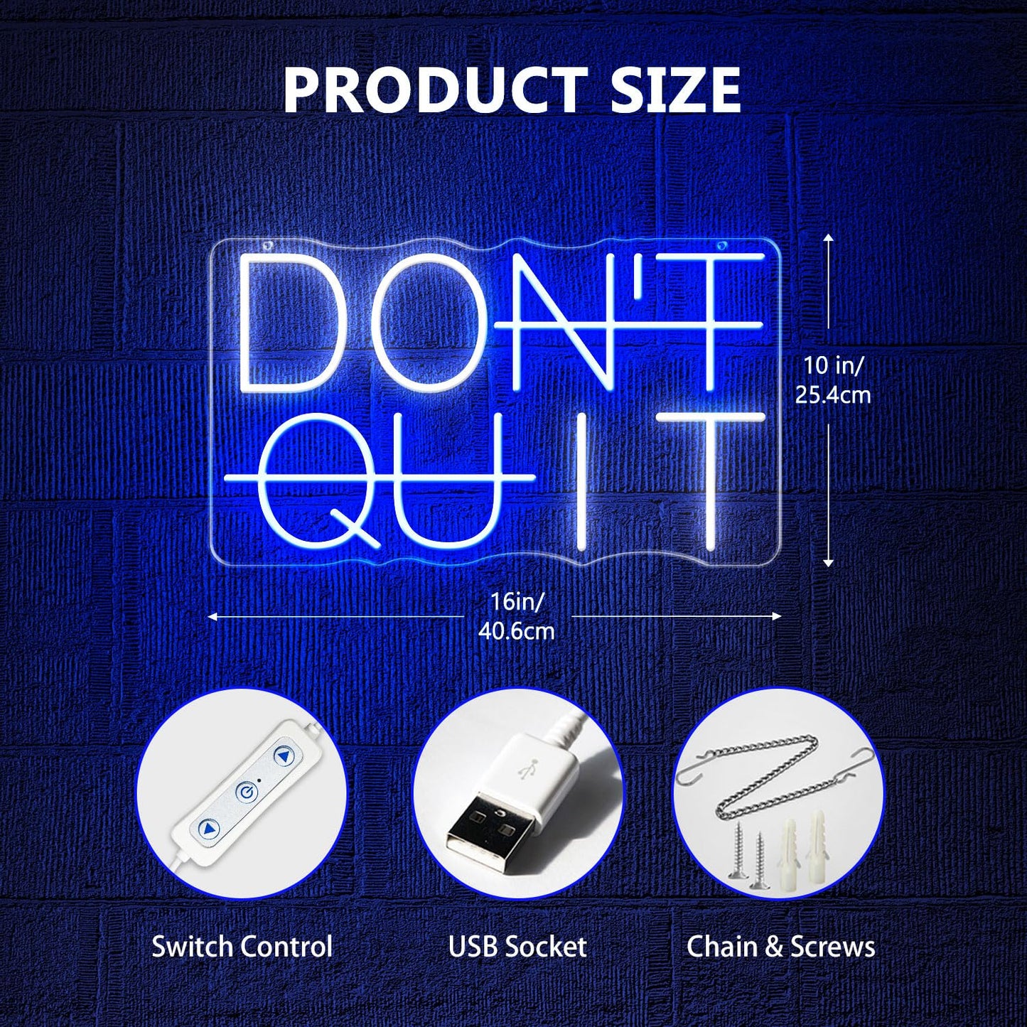 HAJAE Dimmable Don't Quit Neon Sign for Wall Decor, USB LED Light for Home Gym Bedroom Man Cave Office, DO IT Inspirational Gamer Room Decorations