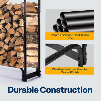 VIVOHOME 10 ft Heavy Duty Firewood Rack Outdoor with Cover, Fire Wood Storage Rack, Log Holder and Cover Combo Set with Zipper, Black