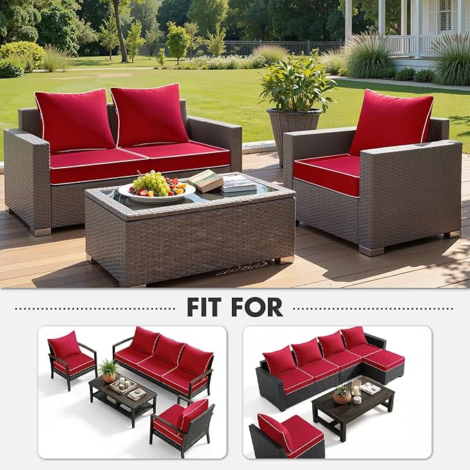 MIULEE Red Outdoor Seat Cushion 22x22 Inch Waterproof & 3 Year Fade Resistant