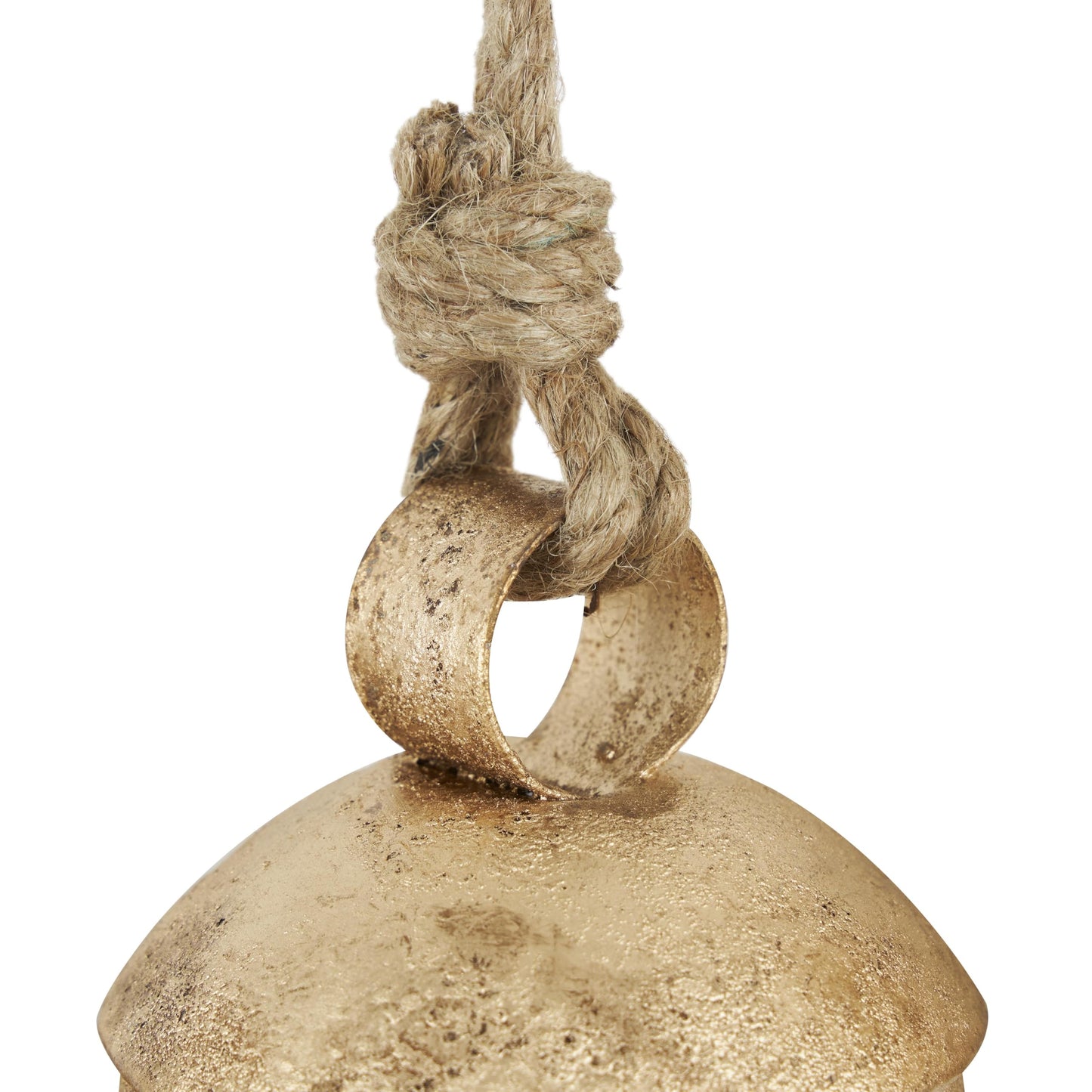 Deco 79 Gold Metal Tibetan Inspired Decorative Giant XL Cow Bells with Jute Hanging Rope, Set of 3 10",8",6"H - Cylindrical