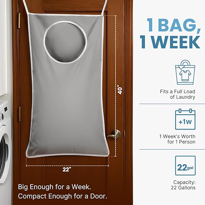 Hanging Laundry Hamper Bag XL 40x22", Space Saving over the Door Storage Bags