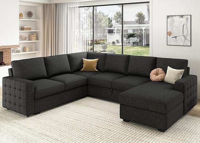 HONBAY Sectional Couch with Pull Out Bed, Sectional Sleeper Sofa with Storage