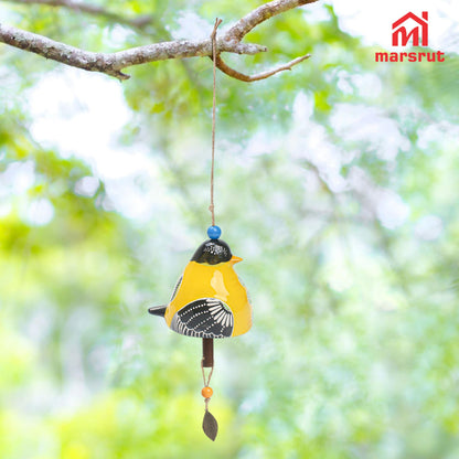 Bird Song Bell Wind Chime, Ceramic Cardinal Fashion Hanging Windchimes for Rustic Music Garden Backyard Church Decoration Porch Outside Outdoor Festival Memorial Gift Witness Friendship (Yellow)