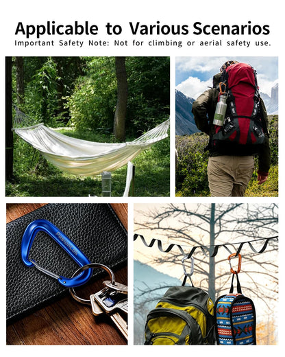 PasionLok Carabiner Clips Heavy Duty 12KN, 2 Pack Aluminum Carabiner Keychain, Small D Ring Hook for Hammock Camping Essentials, Backpack Key Ring Clip, Dog Leash, Multi Color