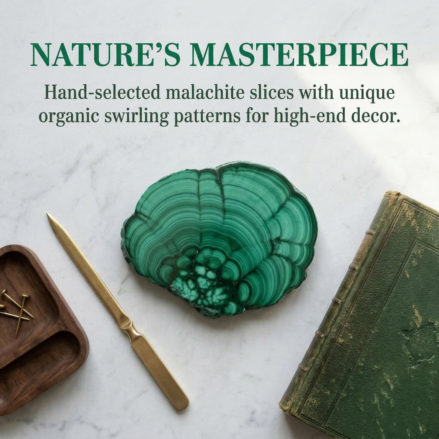CrystalHola Natural Malachite Slab 1.1-1.32lb (500-600g), Premium Polished Malachite Slice Healing Crystal Stone, Green Mineral Specimen for Home Decor, Reiki, Meditation, Crystal Collection