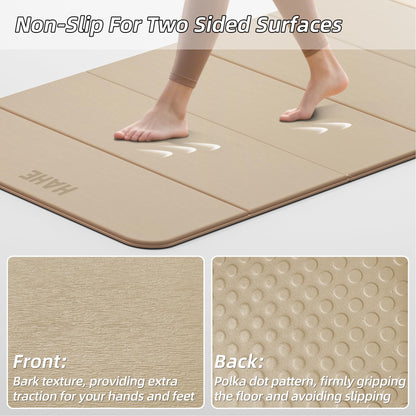 Foldable Yoga Mat, 74"Lx32"Wx1/3"Thick, Folding Exercise Mat, Non-slip Wide Pilates Mats for Home Workout/Travel, Portable Yoga Mat Thick for Yoga/Pilates/Camping/Floor Exercises (Cream)
