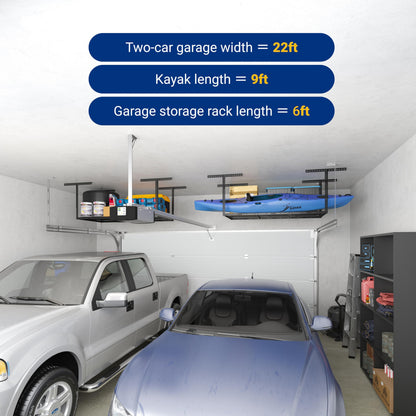 FLEXIMOUNTS 3x6 Overhead Garage Storage Adjustable Ceiling Rack 72" Length x 36" Width x 40" Height, 450lbs Weight Capacity, Black, Classic Series