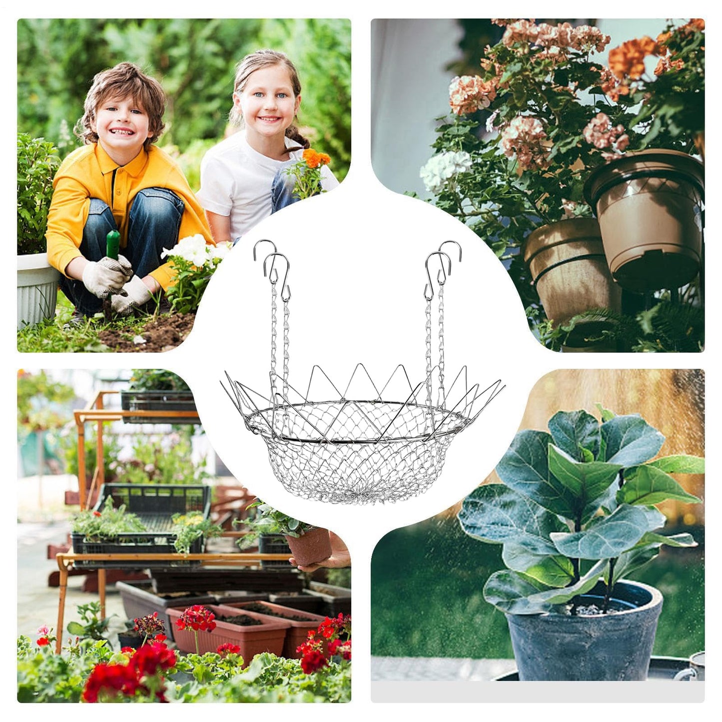 Adjustable Planter Insert - Plant Risers For Inside Pots | Heavy Duty Rustproof Stainless Steel Plant Pot With Chains | Adjustable Planter Fillers | For Outdoor Indoor Flower Potted Home
