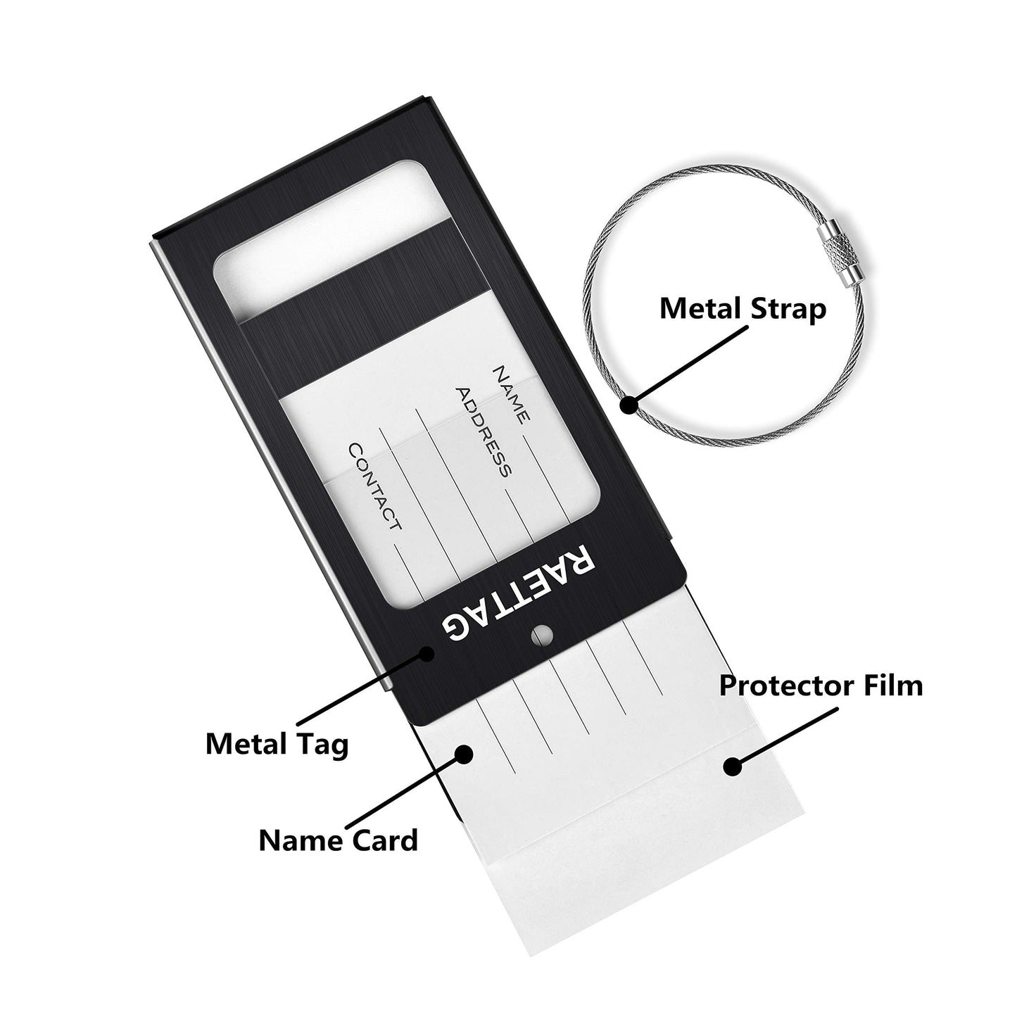 WeBravery Luggage Tags Metal Suitcase Tags Travel Bag ID Identifier Luggage Tag (Black 6-Pack)