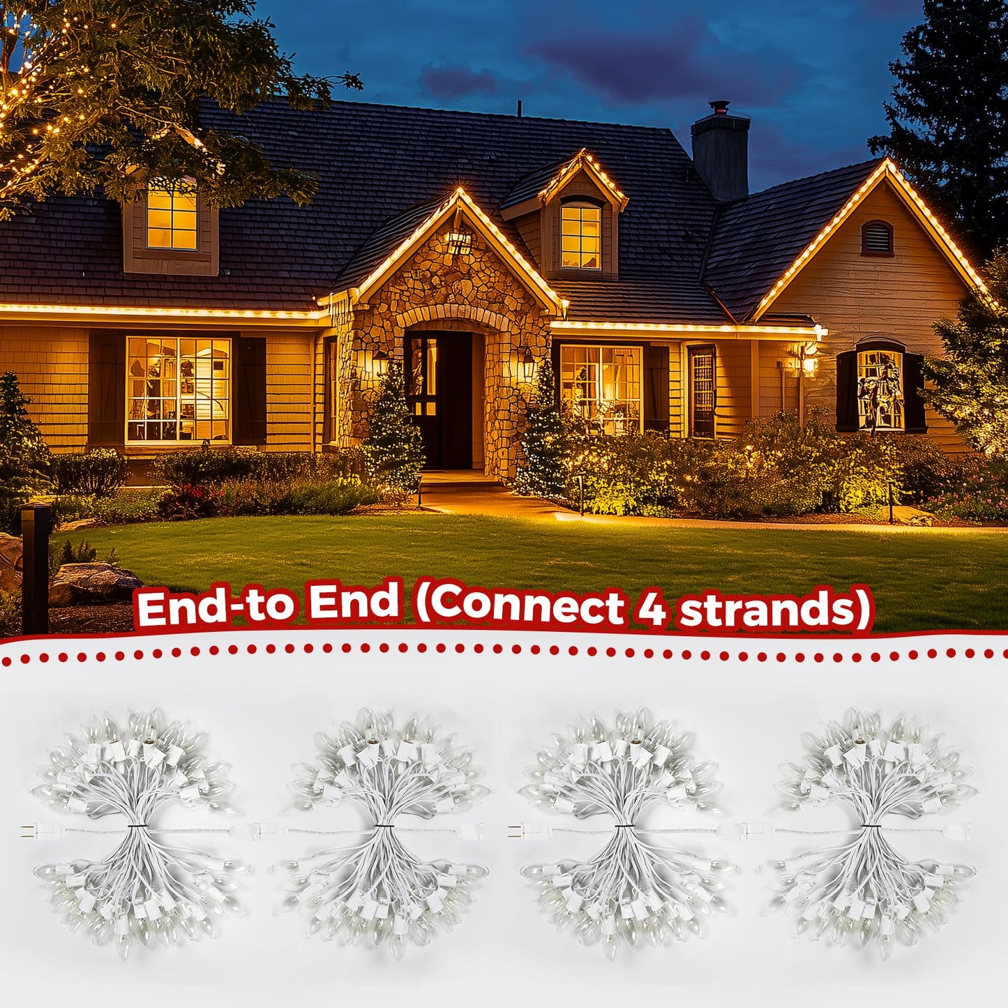 Minetom C9 Clear Christmas String Lights, 25FT 25 Blubs Bright & Warm Outdoor Christmas Lights, Long Life C9 String Lights for Tree Patio Gazebo Wreath, White Wire
