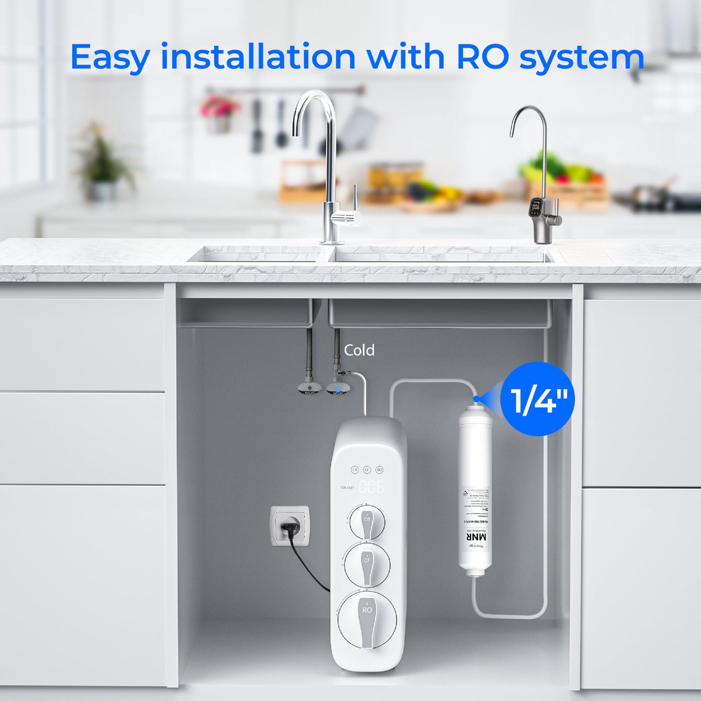 Waterdrop Remineralization Inline Water Filter, 1/4” Quick Connect Post Filter for RO Reverse Osmosis Filter System, Restore Essential Minerals (1)