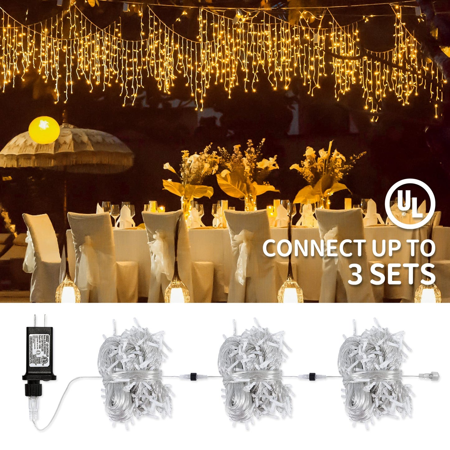 oopswow 33FT 300 LED Icicle Lights Outdoor Waterproof Icicle Christmas Lights with 50 Drops Warm White String Lights for Wedding Party Holiday Christmas Indoor Decorations,Warm White