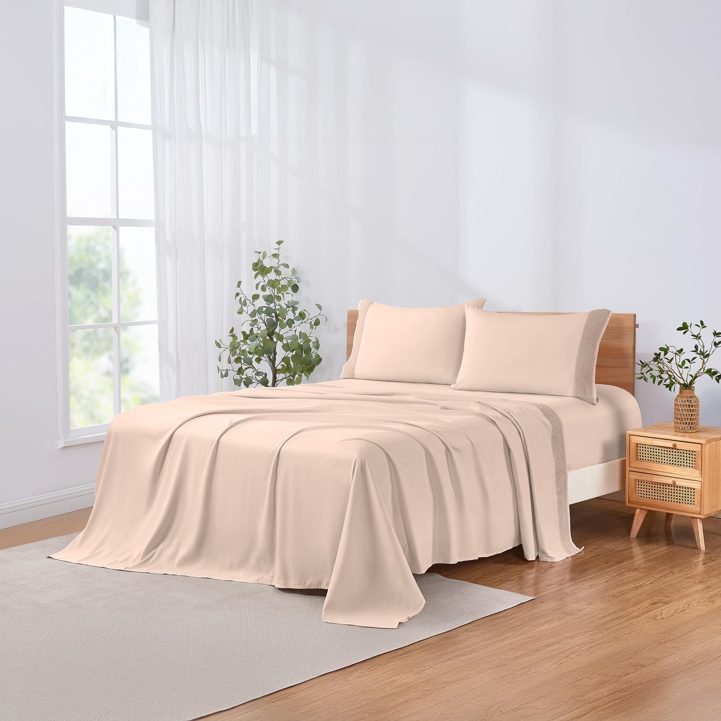 Modern Threads 3 Piece Microfiber Sheet Set – Soft Cooling Bed Sheets with Crochet Lace – Deep Pocket, Wrinkle Free, Breathable, Hotel Luxury Bedding, Blush Pink, Twin